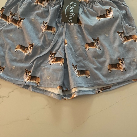 Women's Corgi Print Pajama Shorts - Blue - Picture 1 of 3